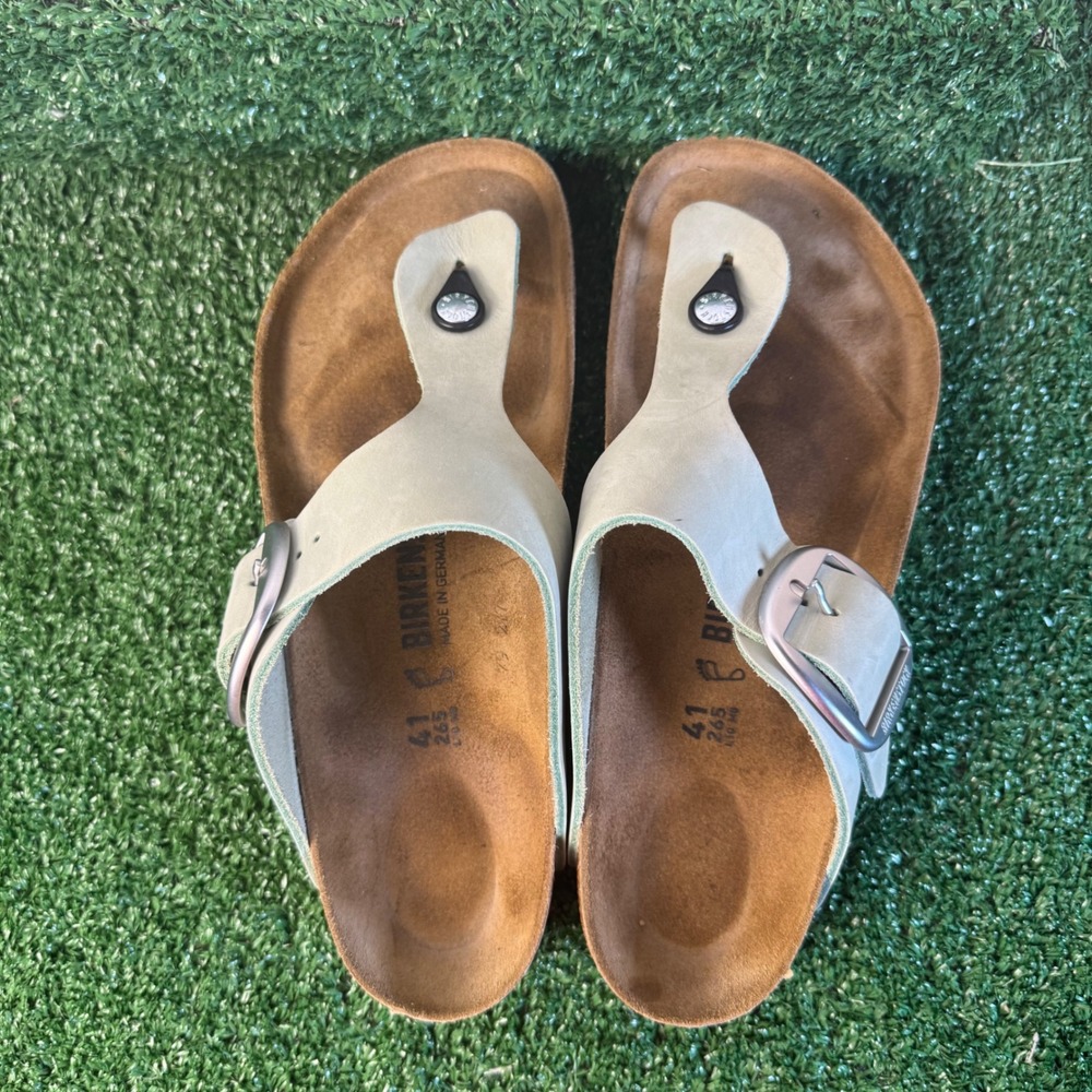 Birkenstock Gizeh Big Buckle Sage Green Nubuck Leather Sandals Womens 41 - Sz 10 - Picture 5 of 7